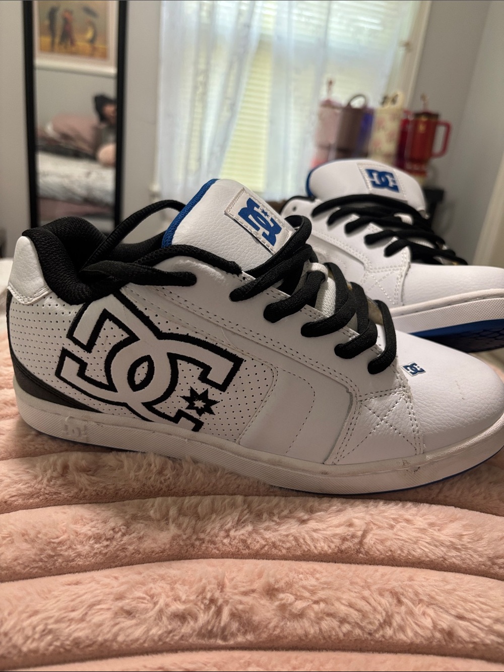 DC White, Black and Blue Kids Skate Sneakers
